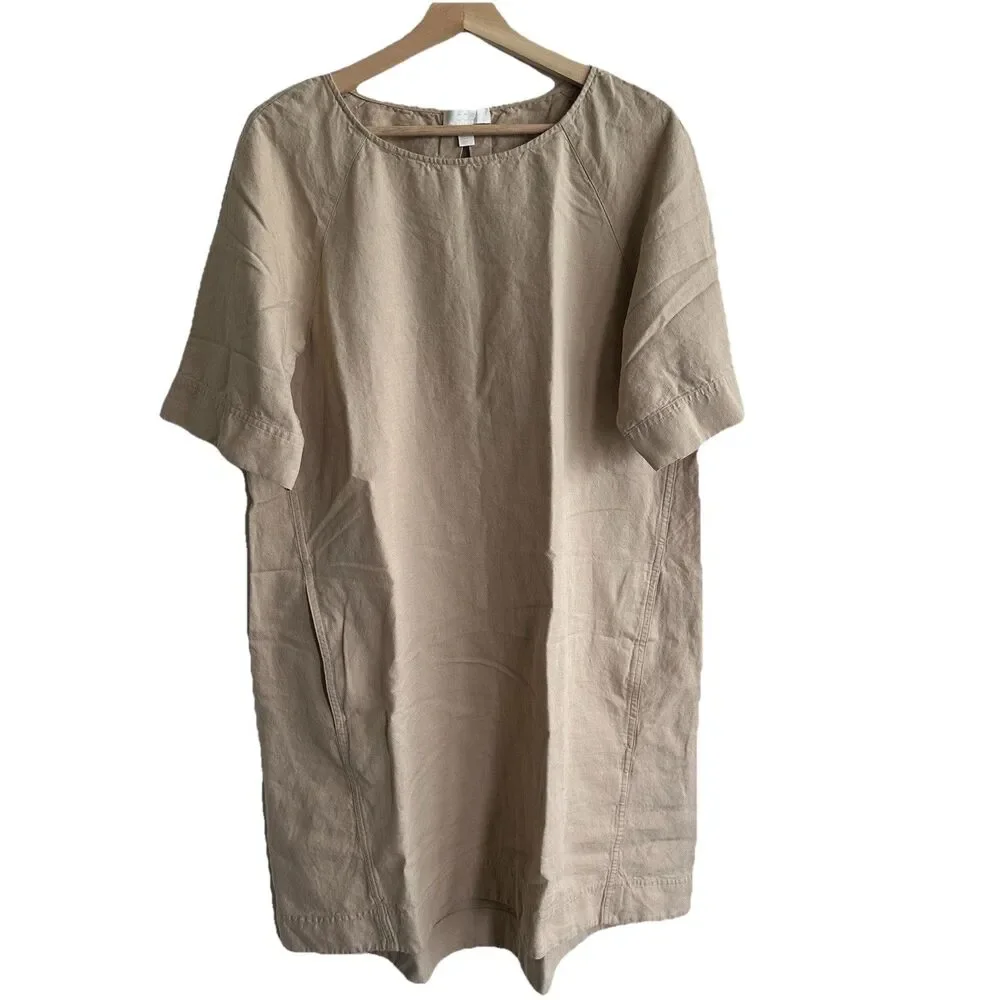 COS Shift Shirt Dress Sz 10 Short-Sleeve Pockets Summer Minimalist Linen Blend